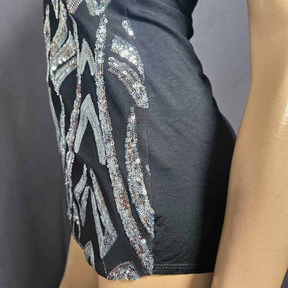 Y2K Sequin Long Tank Size S Black Silver Indie Sleaze Going Out Top 2000s - Picture 6 of 10